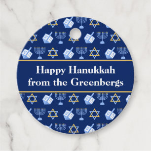 Étiquettes Cadeau Hanoukka Dreidel Menorah Blue Custom Party