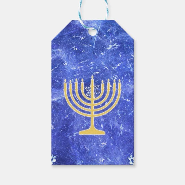 Étiquettes-cadeau Hanoukka Snowstorm Menorah (Devant)