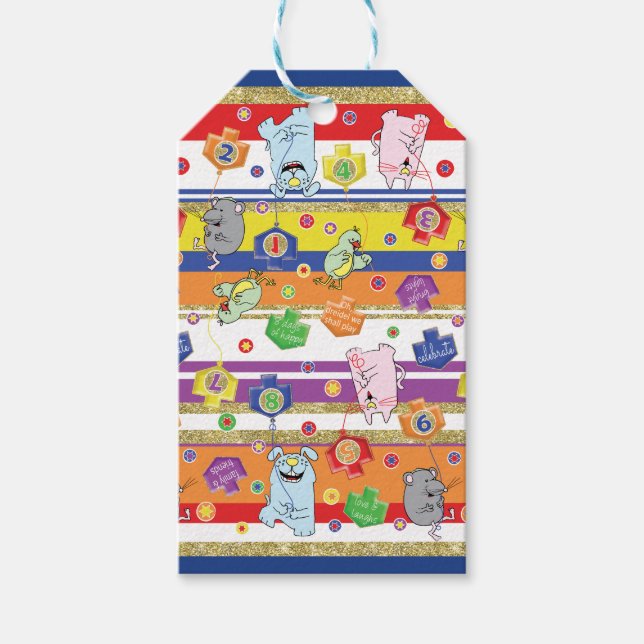 Étiquettes-cadeau Hanoukka Tags cadeaux Souris et amis (Devant)