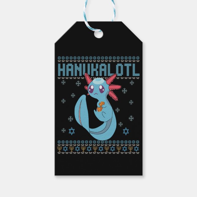 Étiquettes-cadeau Hanukalotl Funny Axolotl Hanoukka laide (Devant)