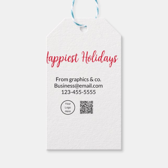 Étiquettes-cadeau Happest holiday ajouter business logo nom q r code (Devant)