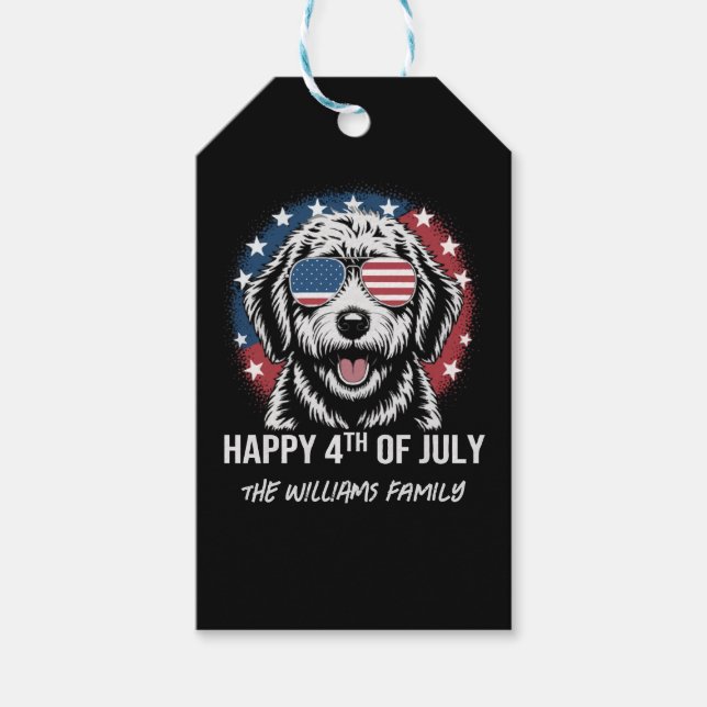 Étiquettes-cadeau Happy 4 juillet - Drôle Sticker Patriotique Chien (Devant)