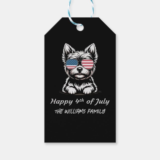 Étiquettes-cadeau Happy 4 juillet - Drôle Sticker Patriotique Chien (Devant)