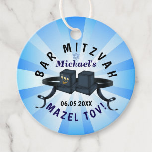 Étiquettes Cadeau Happy Bar Mitzvah 20XX Party Blue Personnaliser