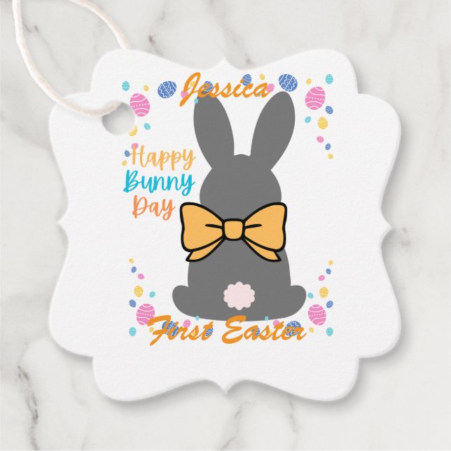 Étiquettes Cadeau Happy bunny day personalized first easter (Devant)
