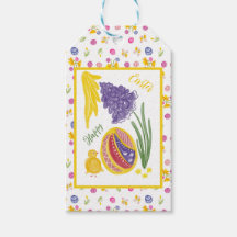 Happy Easter chick, egg, grape hyacinth pattern