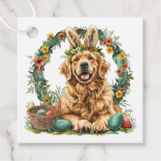 Étiquettes Cadeau Happy Easter Golden Retriever Dog Bunny Ears