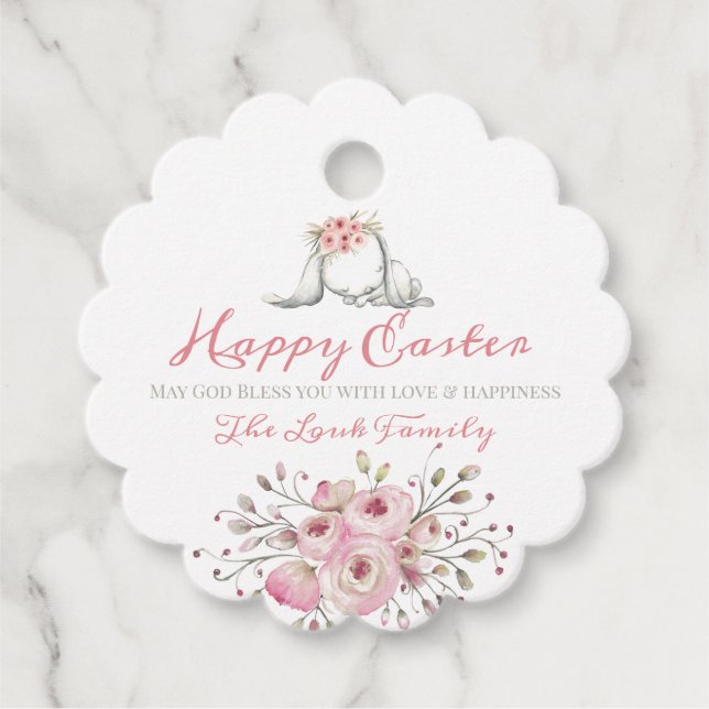 Étiquettes Cadeau Happy Eau de Pâques couleur lapin floral (Devant)