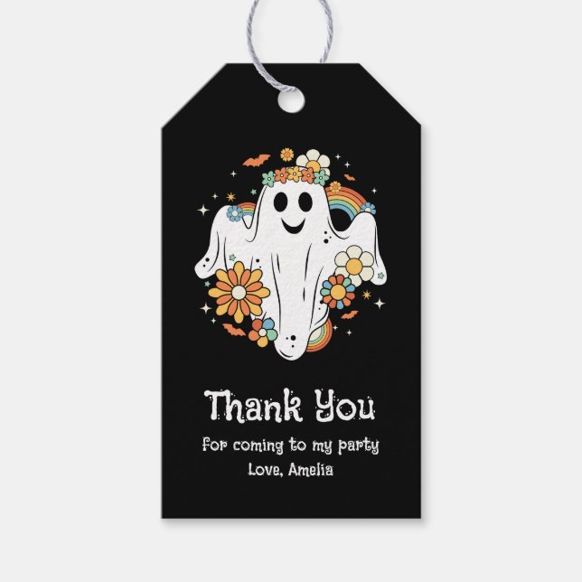 Étiquettes-cadeau Happy Ghost Retro Hippie Vibe Party Merci (Devant)