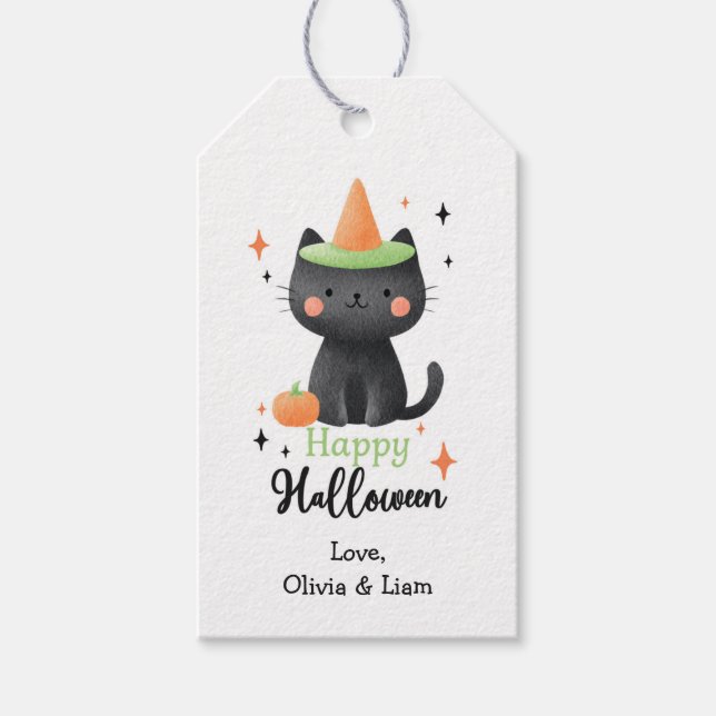 Étiquettes-cadeau Happy Halloween Chat Tags cadeaux personnalisés (Devant)