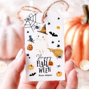 Étiquettes-cadeau Happy Halloween Ghost Broom Spider Citrouille Bat