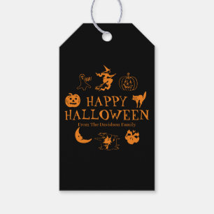 Étiquettes-cadeau Happy Halloween noir orange nom personnalisé éffra