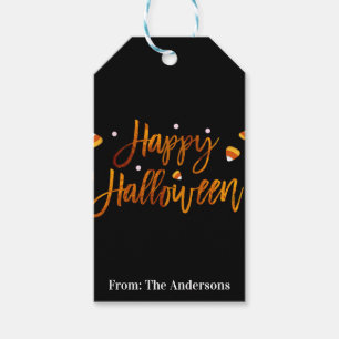 Étiquettes-cadeau Happy Halloween Orange Foil Script moderne tendanc