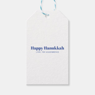 Étiquettes-cadeau Happy Hanoukka blanc bleu simple minimaliste perso