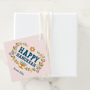 Étiquettes Cadeau HAPPY HANOUKKA fleurie couronne juive FÊTE PERSONN