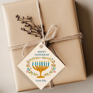 Étiquettes Cadeau HAPPY HANOUKKA fleurie couronne juive FÊTE PERSONN
