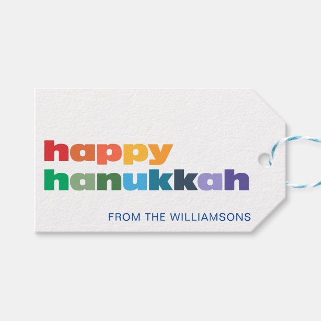 Étiquettes-cadeau Happy Hanoukka Minimalist Rainbow Text Personnalis (Devant (Horizontal))