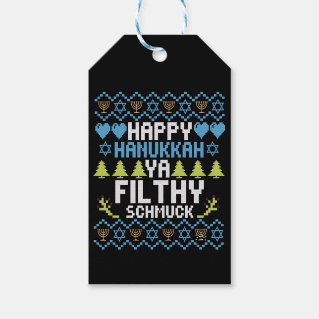 Étiquettes-cadeau Happy Hanukkah Ya Filthy Schmuck Jewish Sweater (Devant)