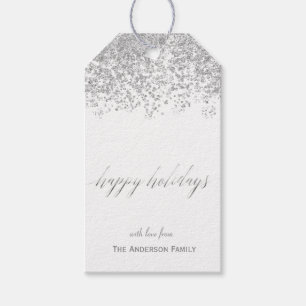 Étiquettes-cadeau Happy Holidays argent parties scintillant étiquett