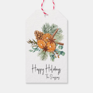 Étiquettes-cadeau Happy Holidays Pine Orange épice Bouquet