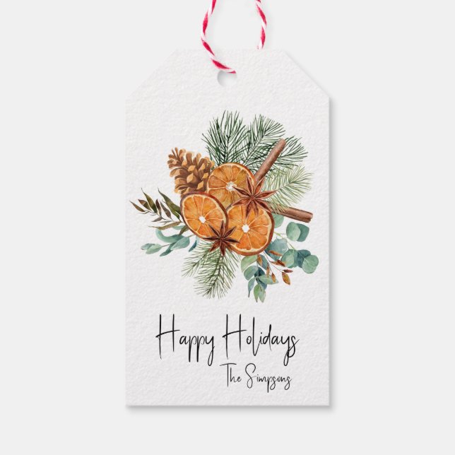 Étiquettes-cadeau Happy Holidays Pine Orange épice Bouquet (Dos)