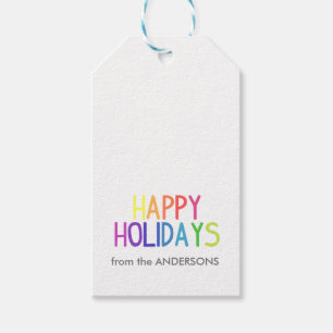 Étiquettes-cadeau Happy Holidays rainbow script personnalisé