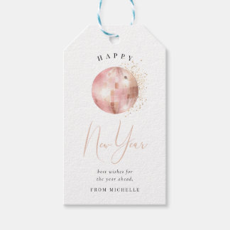 Étiquettes-cadeau Happy New Year Blush Pink Rose Gold Disco Ball