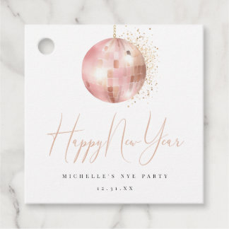 Étiquettes Cadeau Happy New Year Blush Pink Rose Gold Disco Ball