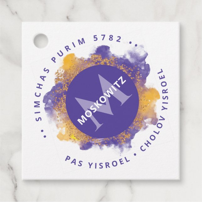 Étiquettes Cadeau Happy Purim - Kosher Info Monogramme Classic Round (Devant)