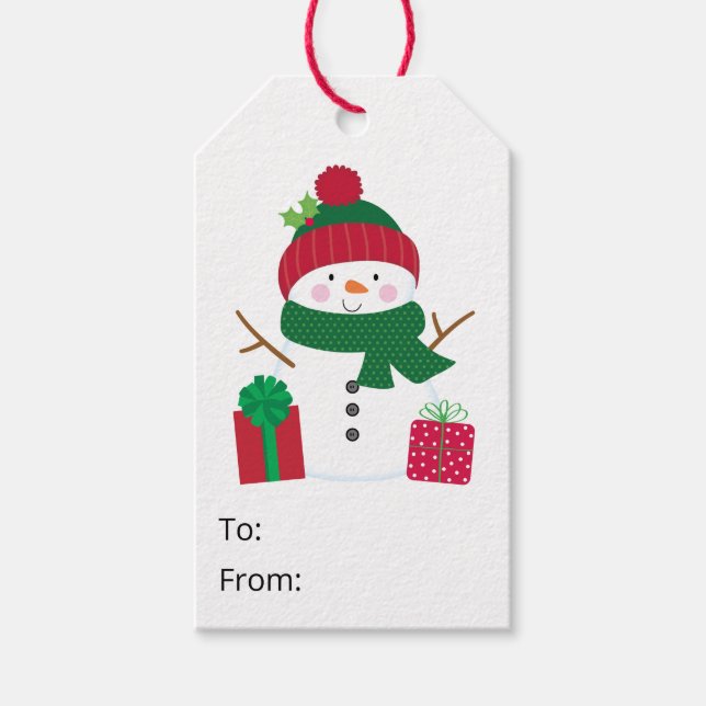 Étiquettes-cadeau Happy Snowman Tags cadeaux (Devant)