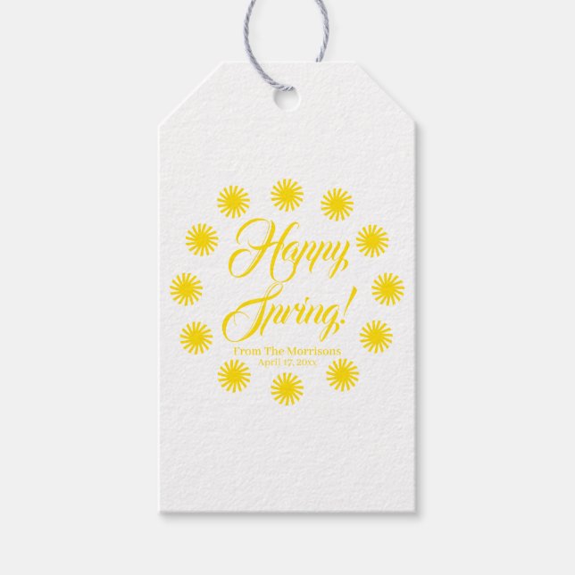 Étiquettes-cadeau Happy Spring jaune soleil bordure personnalisée jo (Devant)