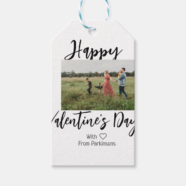Étiquettes-cadeau Happy Valentine's day add family name photo simple (Devant)