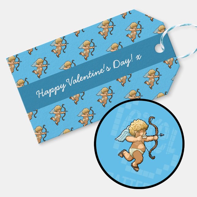 Étiquettes-cadeau Happy Valentine's Day Cupid Romantic Pixel Pattern (Gift tag detail (watermarked))