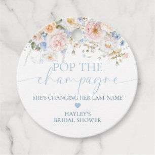 Étiquettes Cadeau Hargrove Fleurs Bleues Pop The Champagne Shower