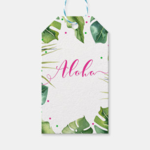 Étiquettes-cadeau Hawaiian Aloha Tropical Palm Feuille rose Faveur