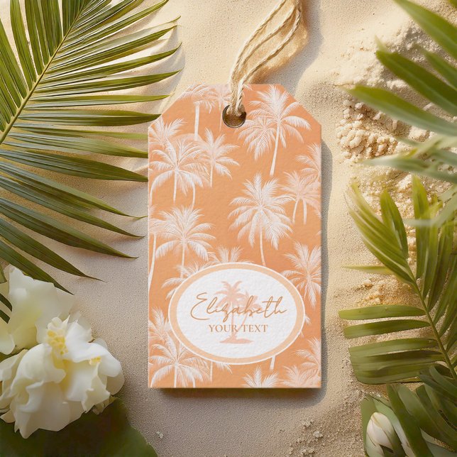 Étiquettes-cadeau Hawaiian Palm Tree Silhouette Motif Tacao ID1093 (Créateur téléchargé)