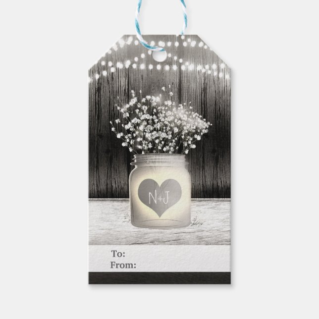 Étiquettes-cadeau Heart Mason Jar & Baby's Breath Rustic Mariage (Devant)
