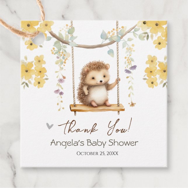 Étiquettes Cadeau Hegehog Floral de printemps Oh Baby shower (Devant)