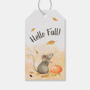 Étiquettes-cadeau Hello Fall Cute Mouse Thanksgiving
