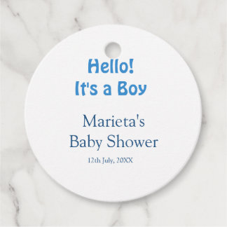 Étiquettes Cadeau Hello ITS A BOY BABY SHOWER BLUE NAME DATE SIMPLE