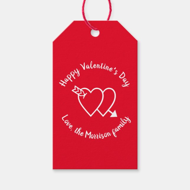 Étiquettes-cadeau Heureuse Sainte-Valentin coeur rouge script person (Devant)