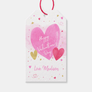 Étiquettes-cadeau Heureuse Sainte-Valentin des Coeurs d'or rose