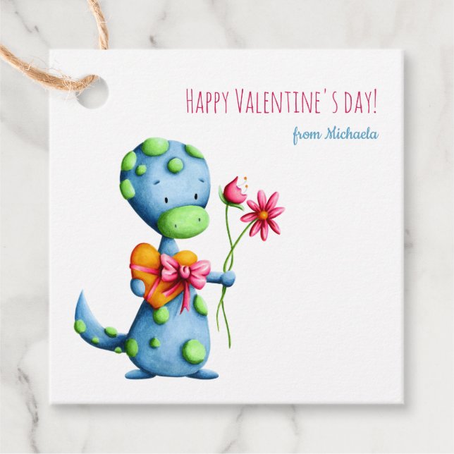 Étiquettes Cadeau Heureuse Sainte-Valentin Dinosaur Enfants (Devant)