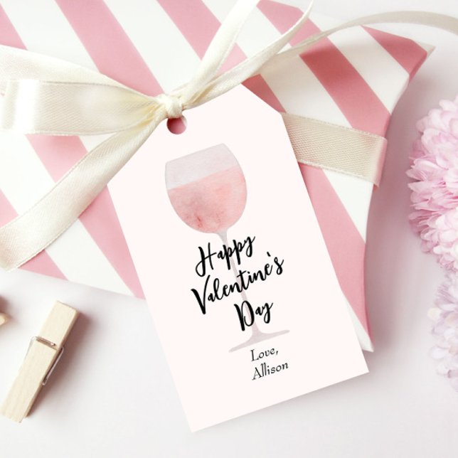 Étiquettes-cadeau Heureuse Sainte-Valentin en verre de vin rosé (Créateur téléchargé)