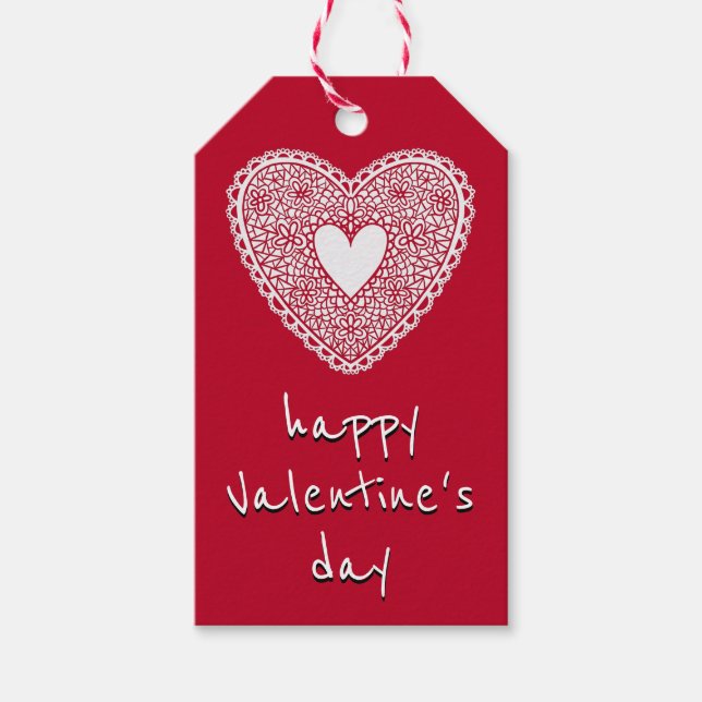 Étiquettes-cadeau Heureuse Sainte-Valentin Red Lace Heart (Devant)