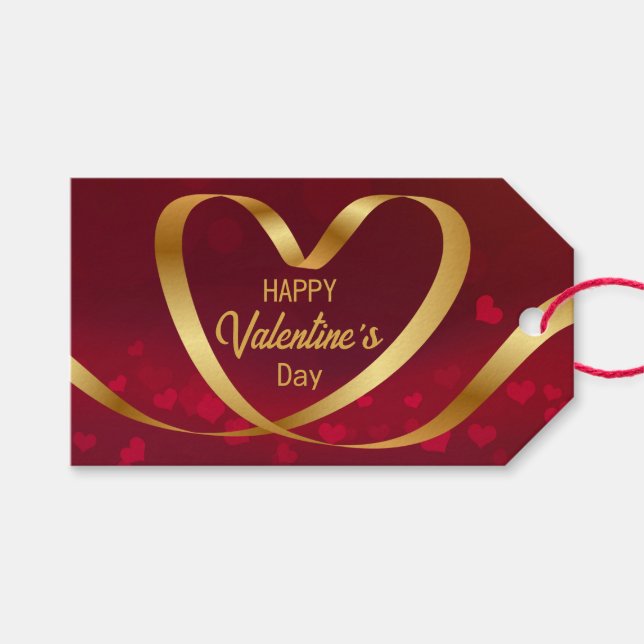 Étiquettes-cadeau Heureuse Sainte-Valentin Ruban Heart Gold Red (Devant (Horizontal))