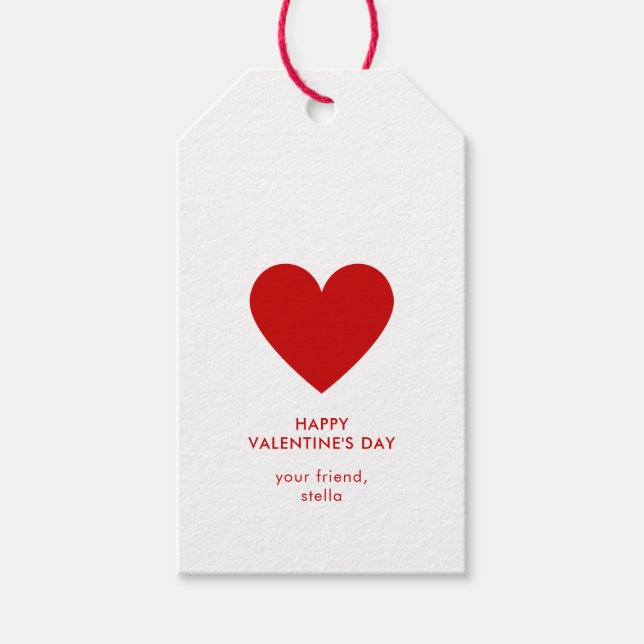 Étiquettes-cadeau Heureuse Sainte-Valentin simple de coeur rouge bla (Devant)