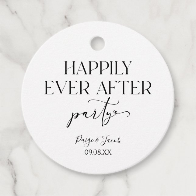 Étiquettes Cadeau Heureusement Jamais Après La Réception De Mariage  (Devant)