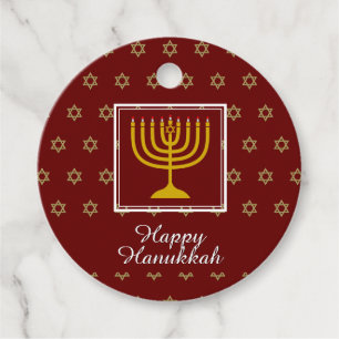 Étiquettes Cadeau HEUREUX HANOUKKA Menorah Personnalisé Rouge
