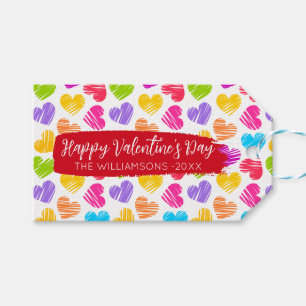 Étiquettes-cadeau Heureux Valentines Fille Vibrant Doodled Hearts No